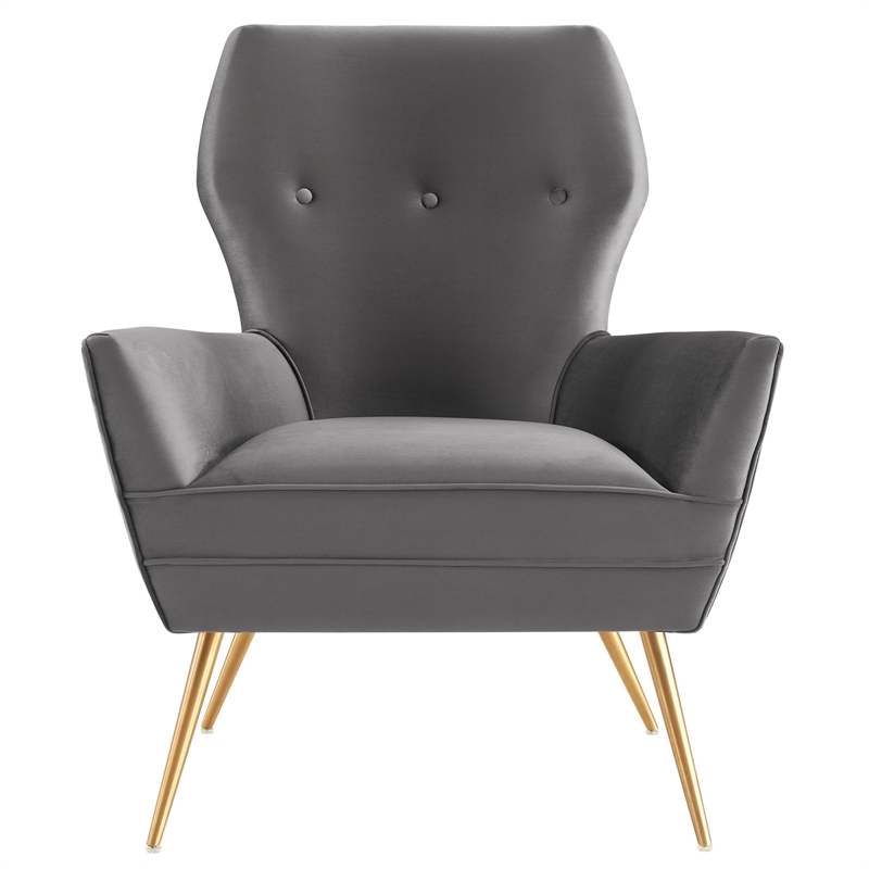 Maklaine Modern Tufted Performance Velvet Armchair in Gray/Gold