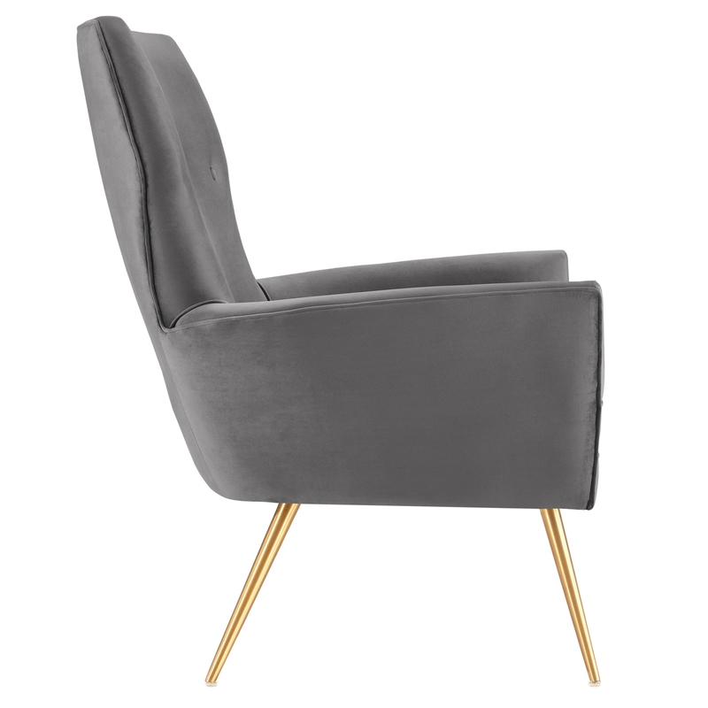 Maklaine Modern Tufted Performance Velvet Armchair in Gray/Gold