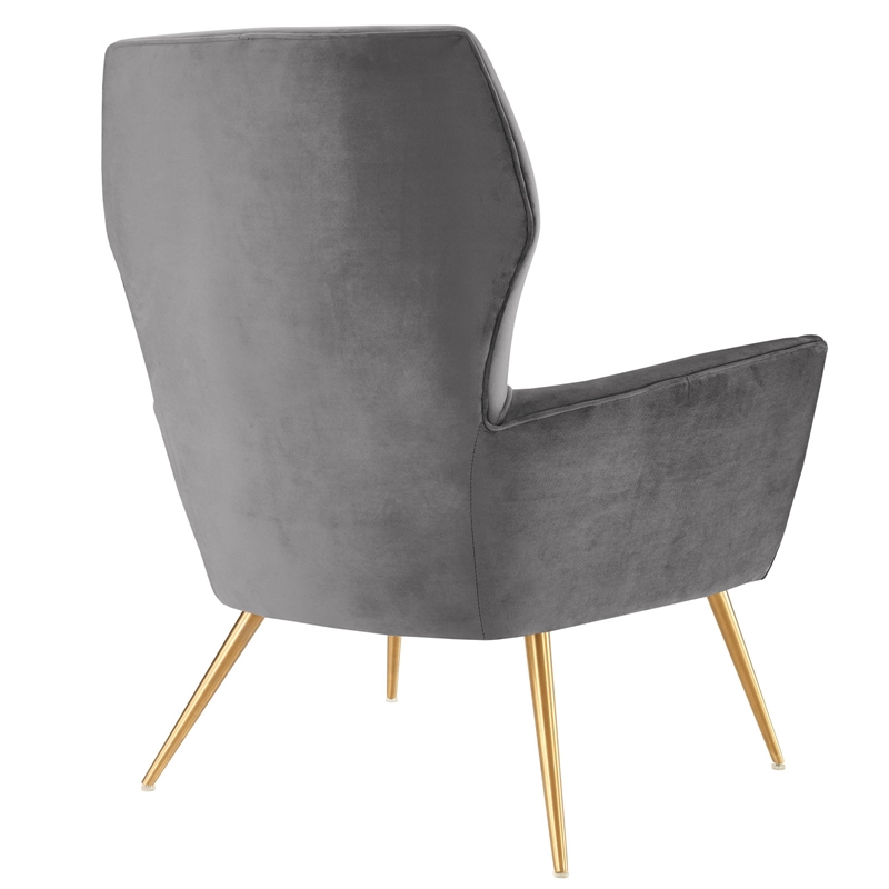 Maklaine Modern Tufted Performance Velvet Armchair in Gray/Gold