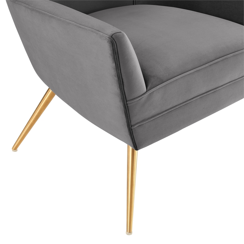 Maklaine Modern Tufted Performance Velvet Armchair in Gray/Gold