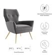 Maklaine Modern Tufted Performance Velvet Armchair in Gray/Gold