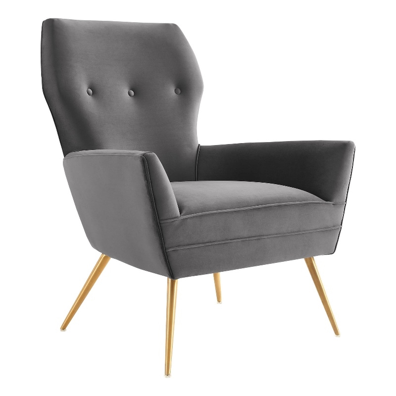 Maklaine Modern Tufted Performance Velvet Armchair in Gray/Gold