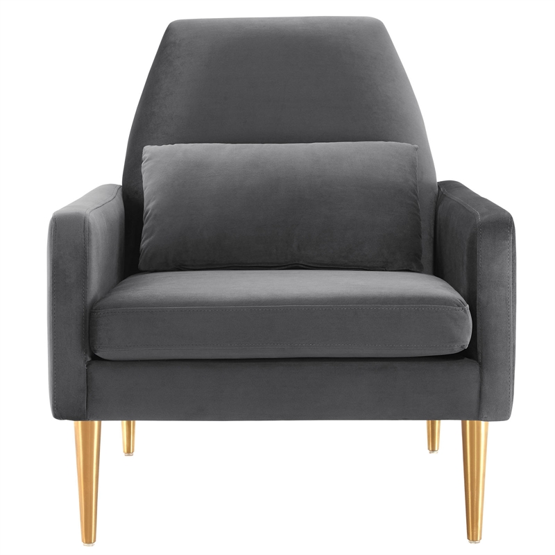 Maklaine Modern Performance Velvet Armchair in Charcoal/Gold