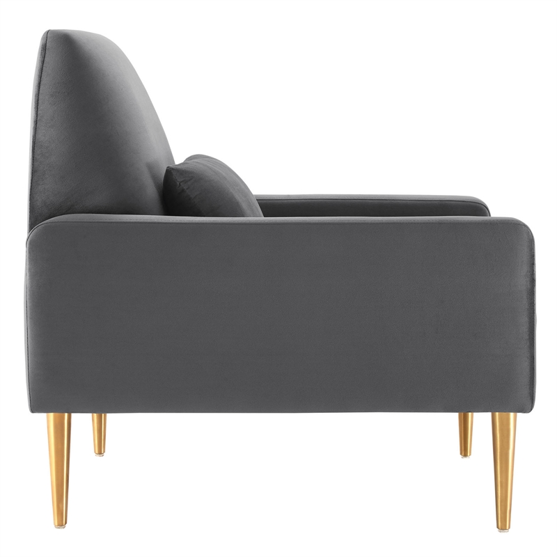 Maklaine Modern Performance Velvet Armchair in Charcoal/Gold