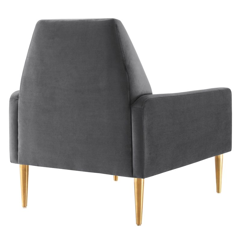 Maklaine Modern Performance Velvet Armchair in Charcoal/Gold