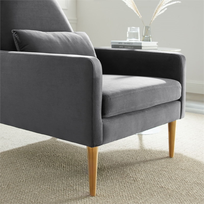 Maklaine Modern Performance Velvet Armchair in Charcoal/Gold