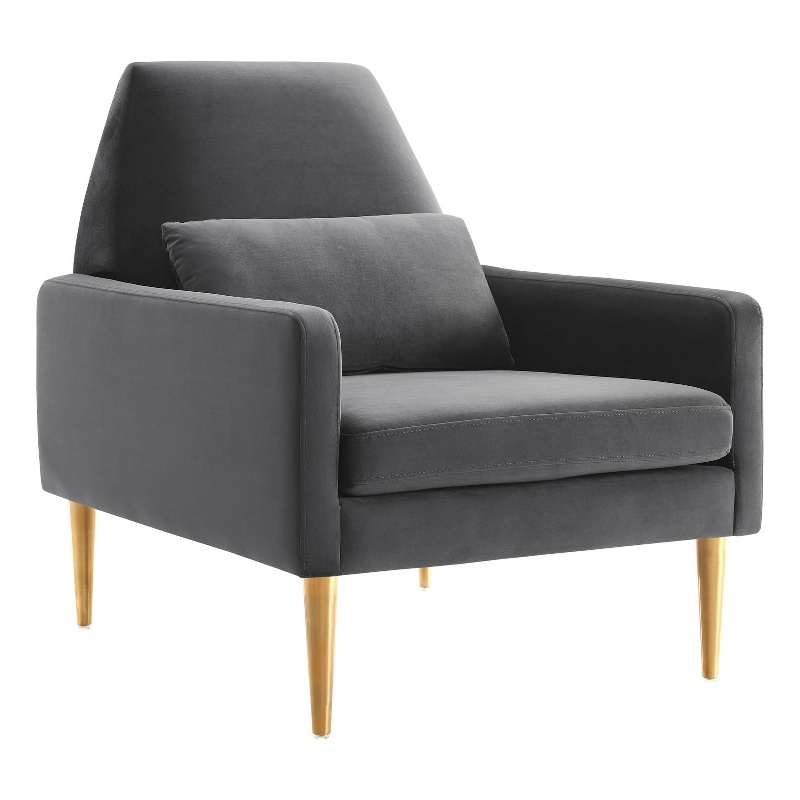 Maklaine Modern Performance Velvet Armchair in Charcoal/Gold