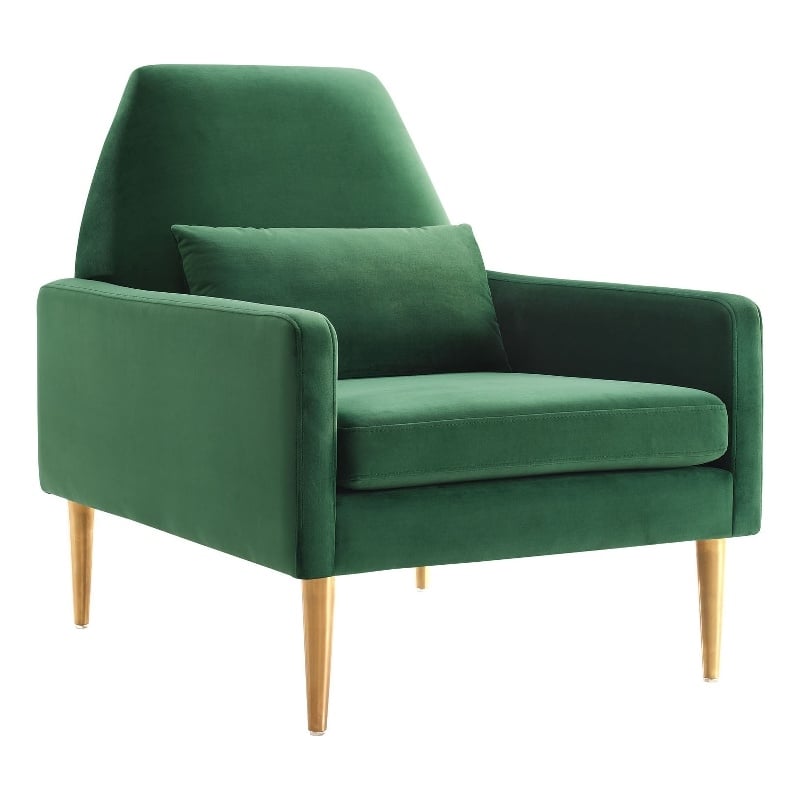 Maklaine Modern Performance Velvet Armchair in Emerald Green/Gold