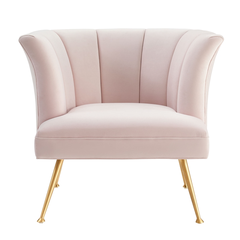 Maklaine Modern Channel Tufted Performance Velvet Armchair in Pink