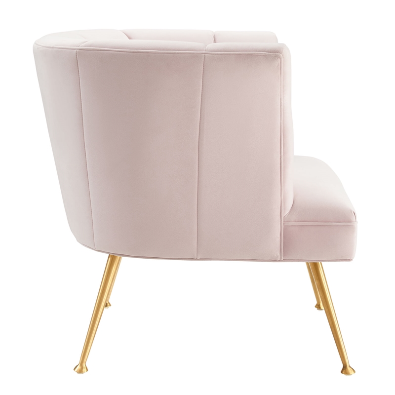 Maklaine Modern Channel Tufted Performance Velvet Armchair in Pink