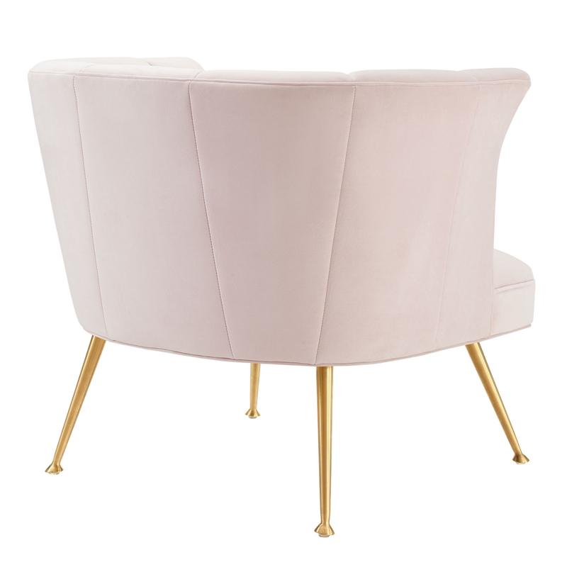 Maklaine Modern Channel Tufted Performance Velvet Armchair in Pink