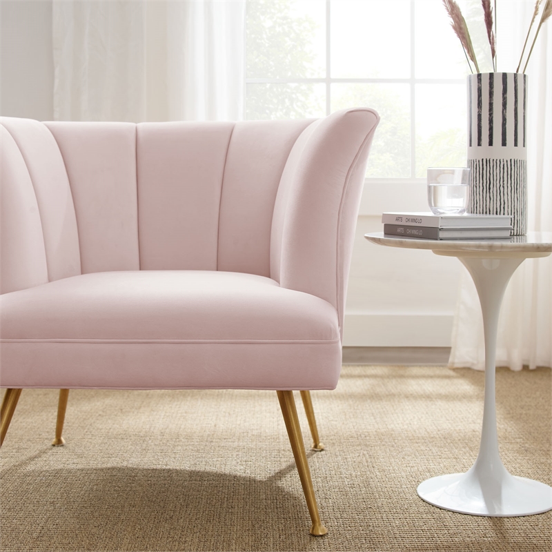 Maklaine Modern Channel Tufted Performance Velvet Armchair in Pink