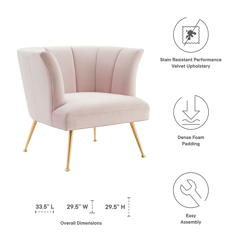 Maklaine Modern Channel Tufted Performance Velvet Armchair in Pink