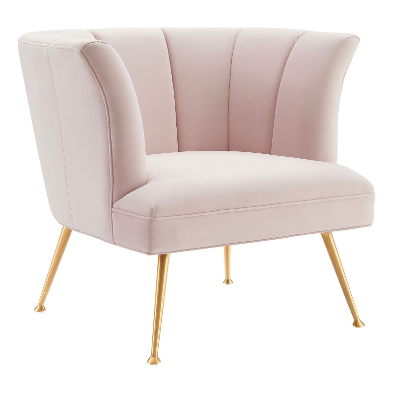 Maklaine Modern Channel Tufted Performance Velvet Armchair in Pink
