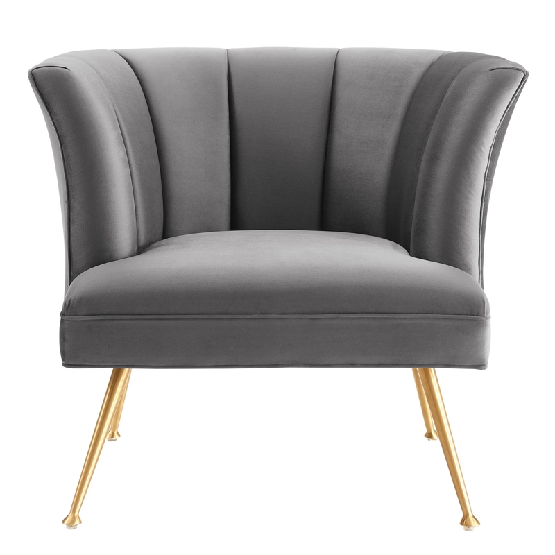 Maklaine Modern Channel Tufted Performance Velvet Armchair in Gray