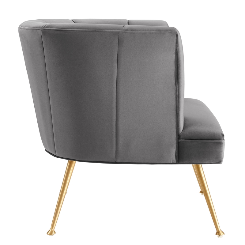 Maklaine Modern Channel Tufted Performance Velvet Armchair in Gray