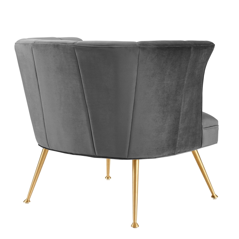 Maklaine Modern Channel Tufted Performance Velvet Armchair in Gray