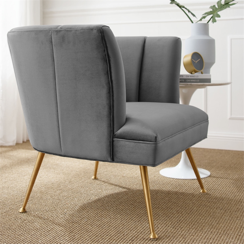 Maklaine Modern Channel Tufted Performance Velvet Armchair in Gray