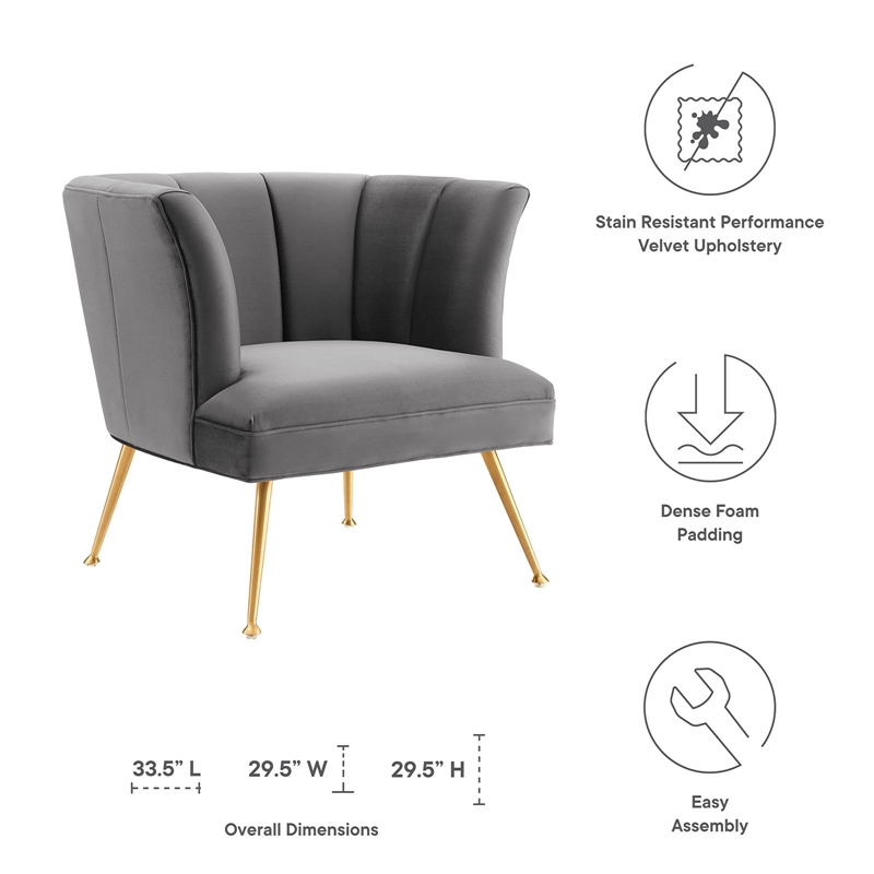 Maklaine Modern Channel Tufted Performance Velvet Armchair in Gray