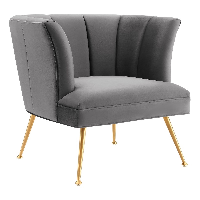 Maklaine Modern Channel Tufted Performance Velvet Armchair in Gray