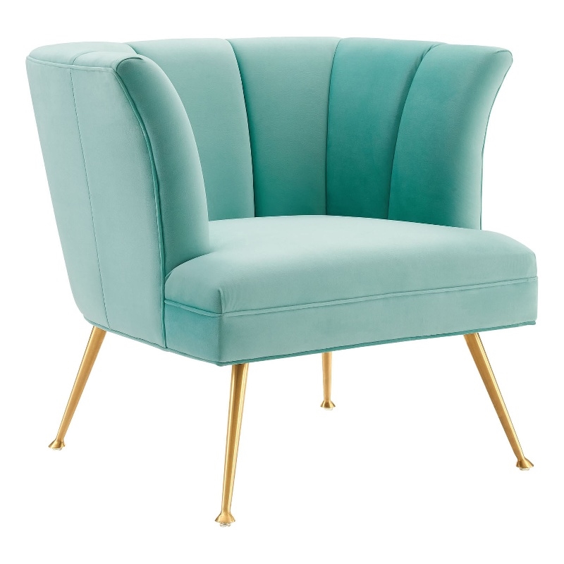 Maklaine Modern Channel Tufted Performance Velvet Armchair in Mint Blue