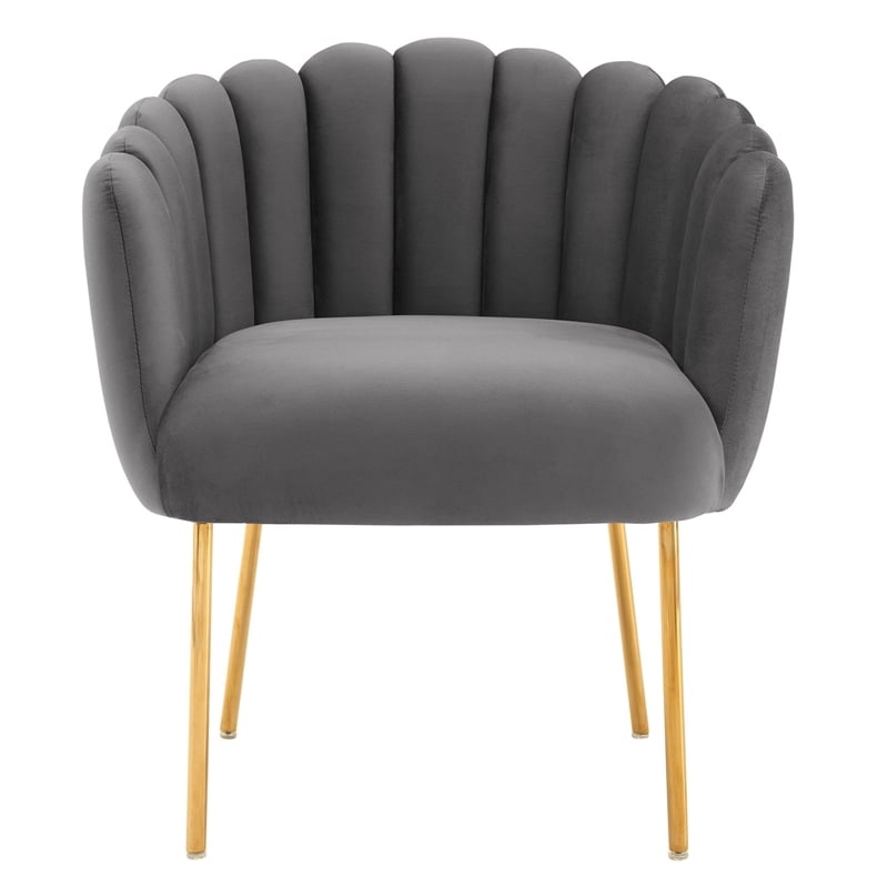 Maklaine Modern Channel Tufted Performance Velvet Armchair in Gray/Gold