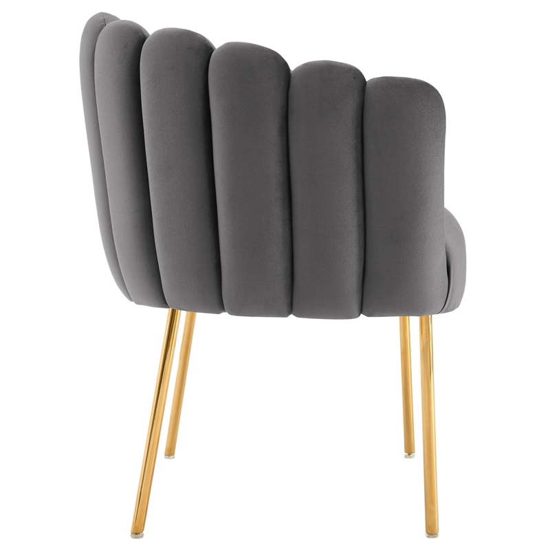Maklaine Modern Channel Tufted Performance Velvet Armchair in Gray/Gold
