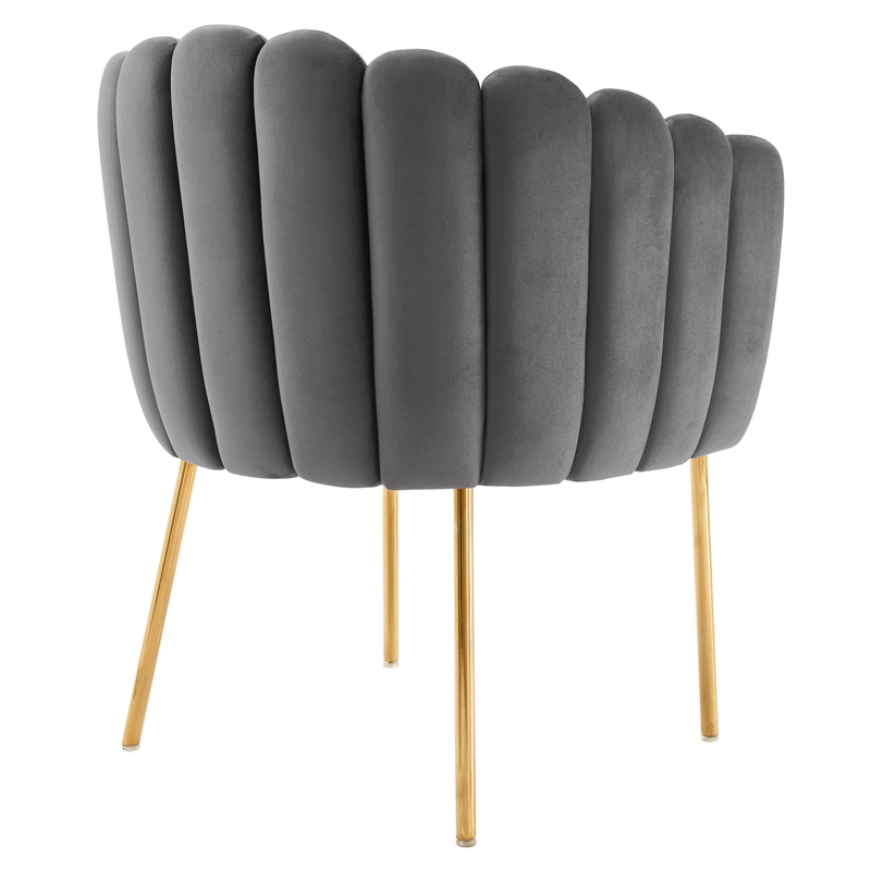 Maklaine Modern Channel Tufted Performance Velvet Armchair in Gray/Gold