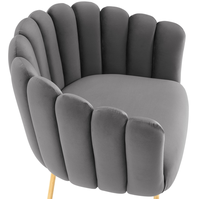 Maklaine Modern Channel Tufted Performance Velvet Armchair in Gray/Gold