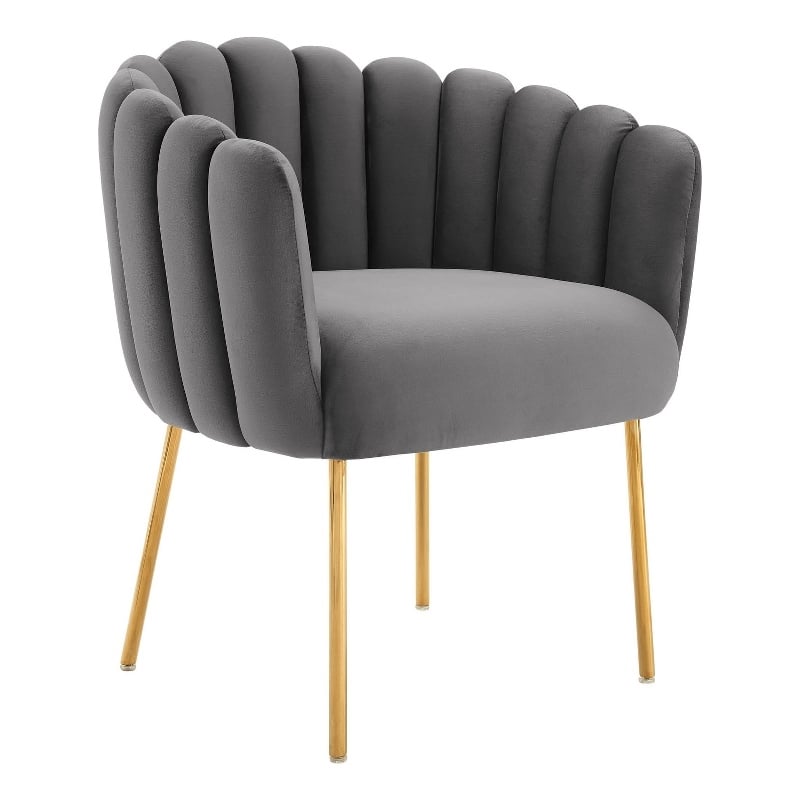 Maklaine Modern Channel Tufted Performance Velvet Armchair in Gray/Gold