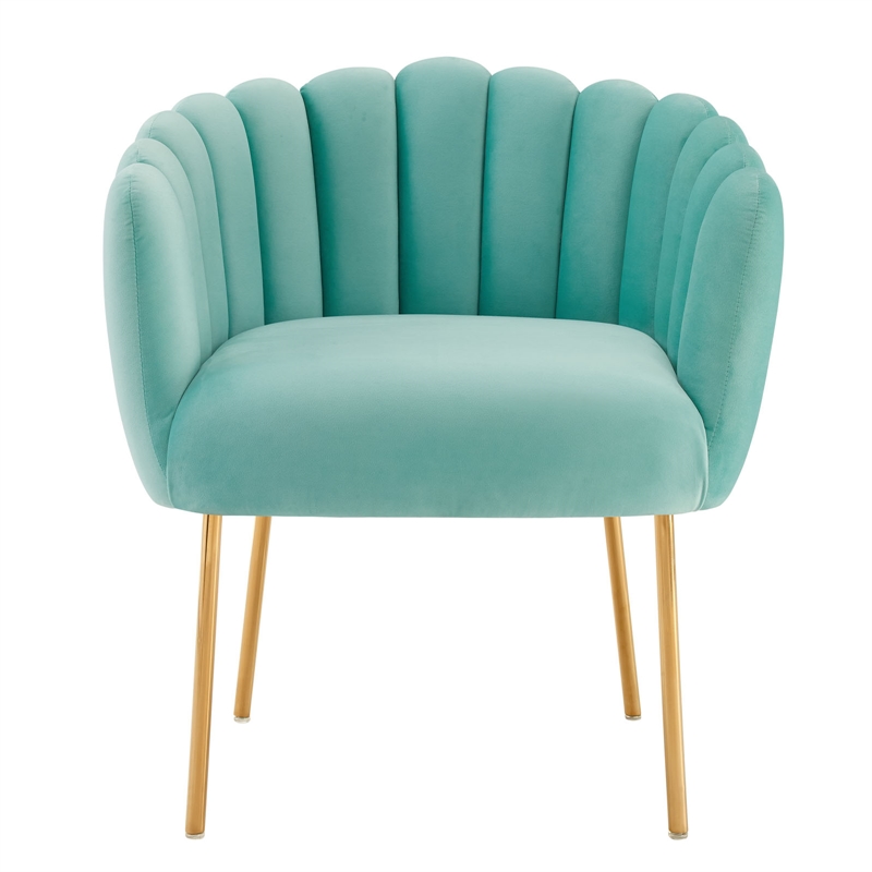 Maklaine Modern Channel Tufted Performance Velvet Armchair in Mint Blue/Gold