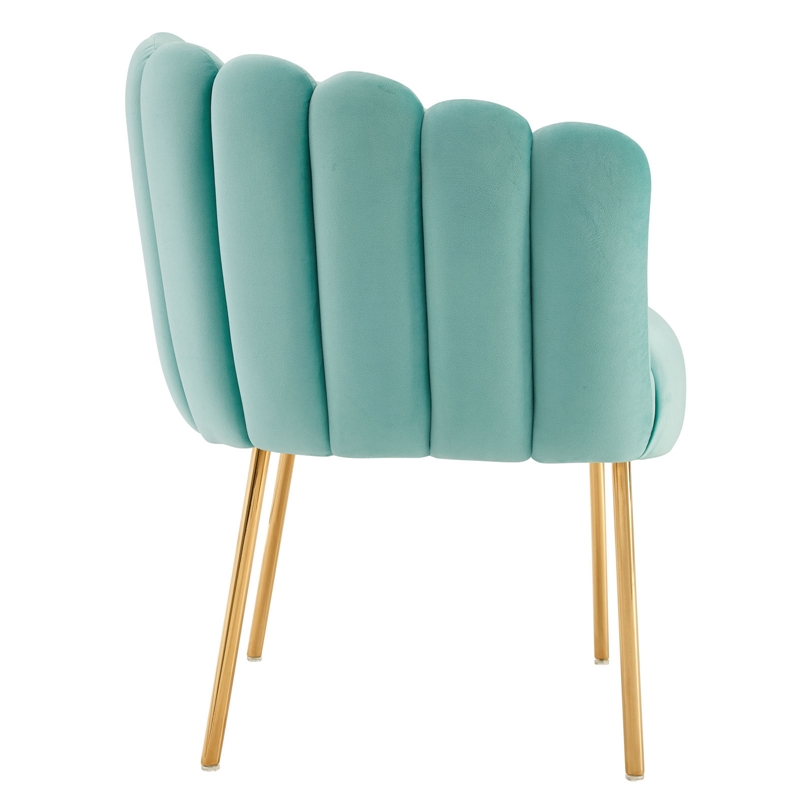 Maklaine Modern Channel Tufted Performance Velvet Armchair in Mint Blue/Gold