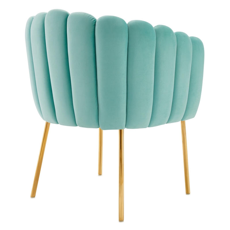 Maklaine Modern Channel Tufted Performance Velvet Armchair in Mint Blue/Gold