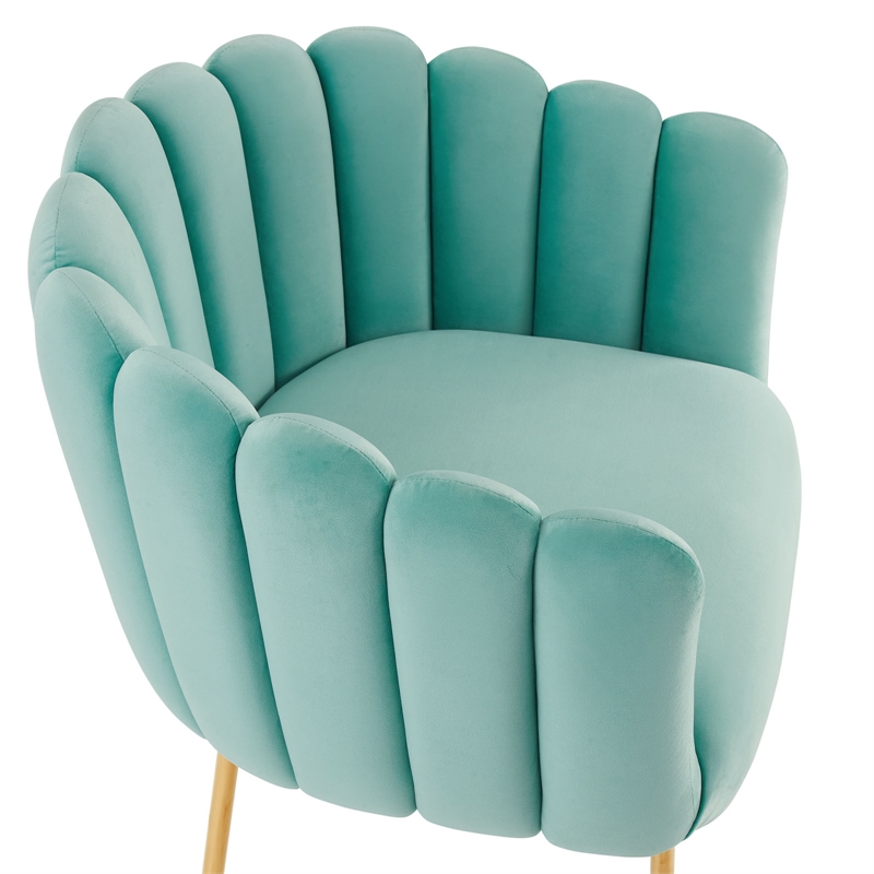 Maklaine Modern Channel Tufted Performance Velvet Armchair in Mint Blue/Gold