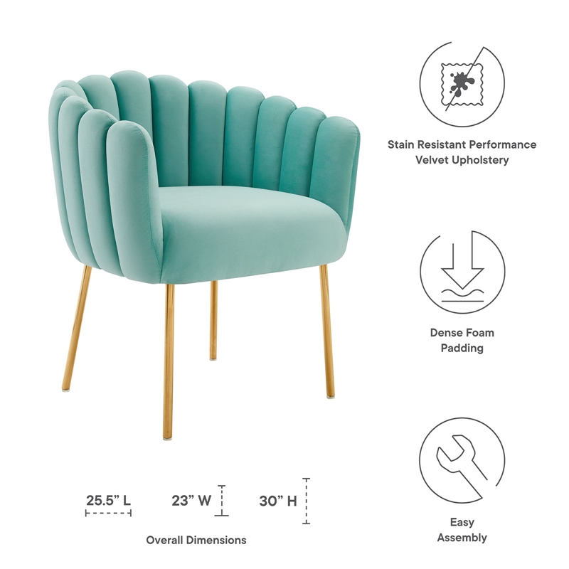 Maklaine Modern Channel Tufted Performance Velvet Armchair in Mint Blue/Gold