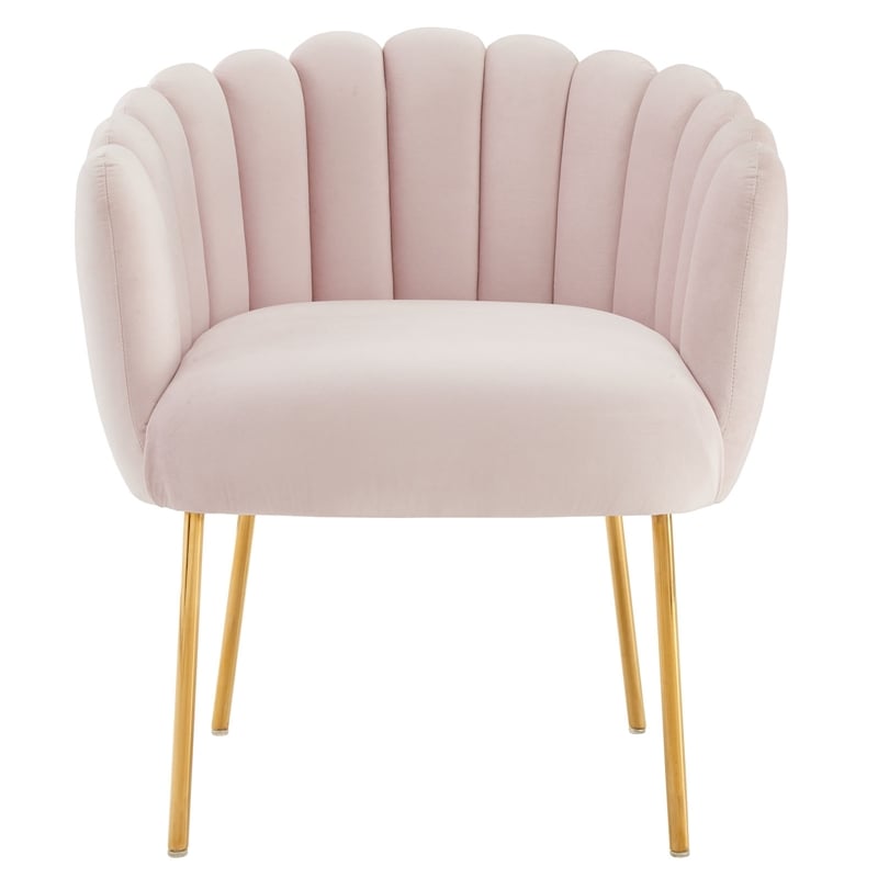 Maklaine Modern Channel Tufted Performance Velvet Armchair in Pink/Gold