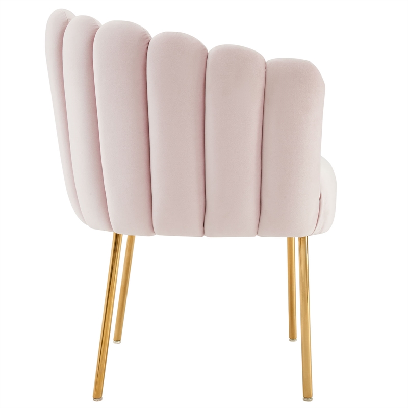 Maklaine Modern Channel Tufted Performance Velvet Armchair in Pink/Gold