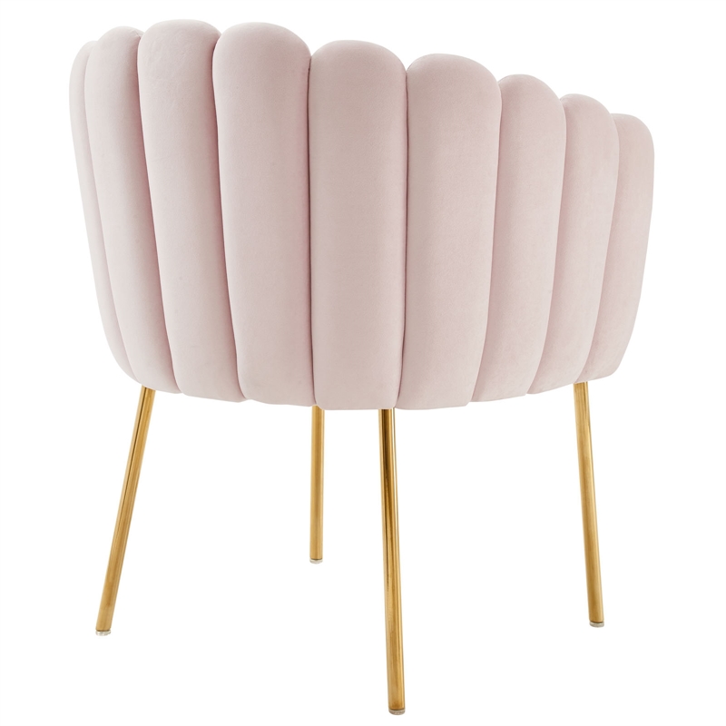 Maklaine Modern Channel Tufted Performance Velvet Armchair in Pink/Gold