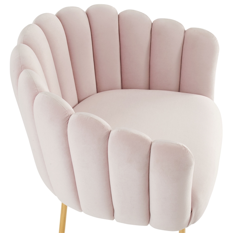 Maklaine Modern Channel Tufted Performance Velvet Armchair in Pink/Gold