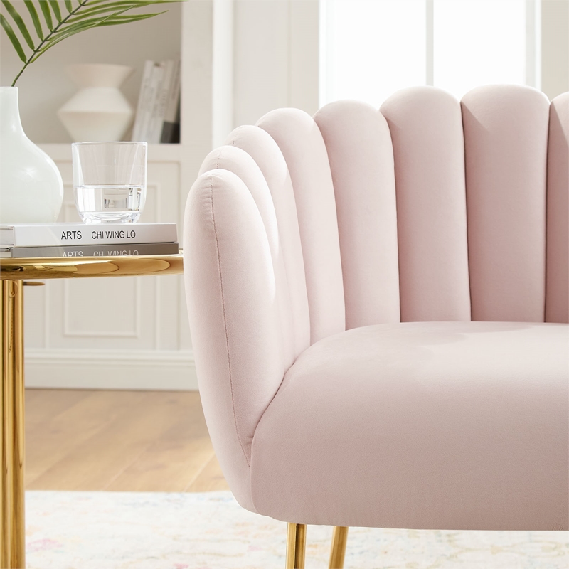 Maklaine Modern Channel Tufted Performance Velvet Armchair in Pink/Gold