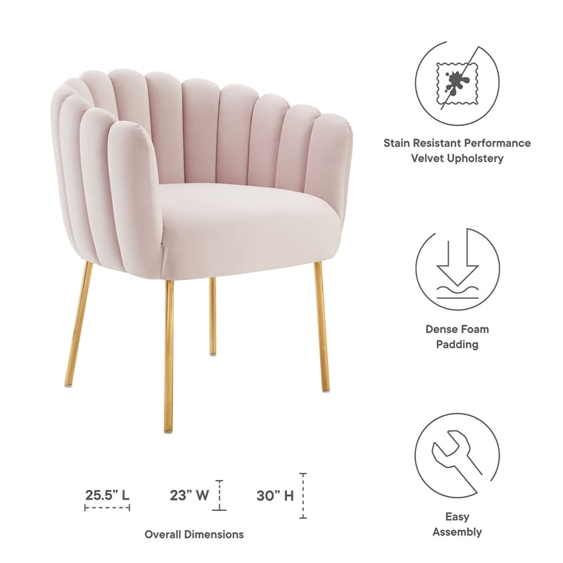 Maklaine Modern Channel Tufted Performance Velvet Armchair in Pink/Gold