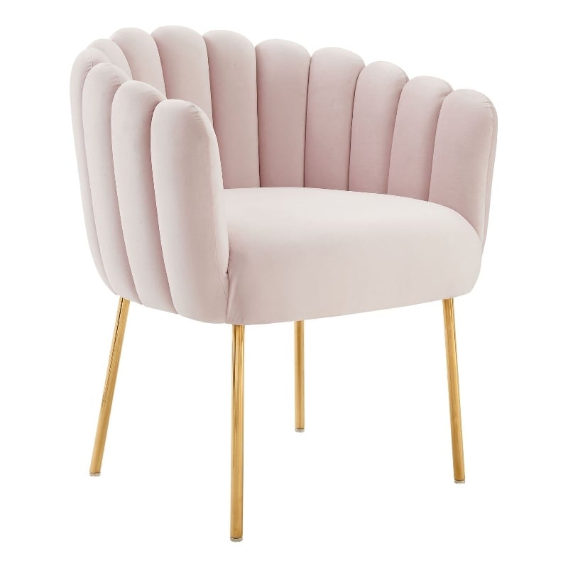 Maklaine Modern Channel Tufted Performance Velvet Armchair in Pink/Gold