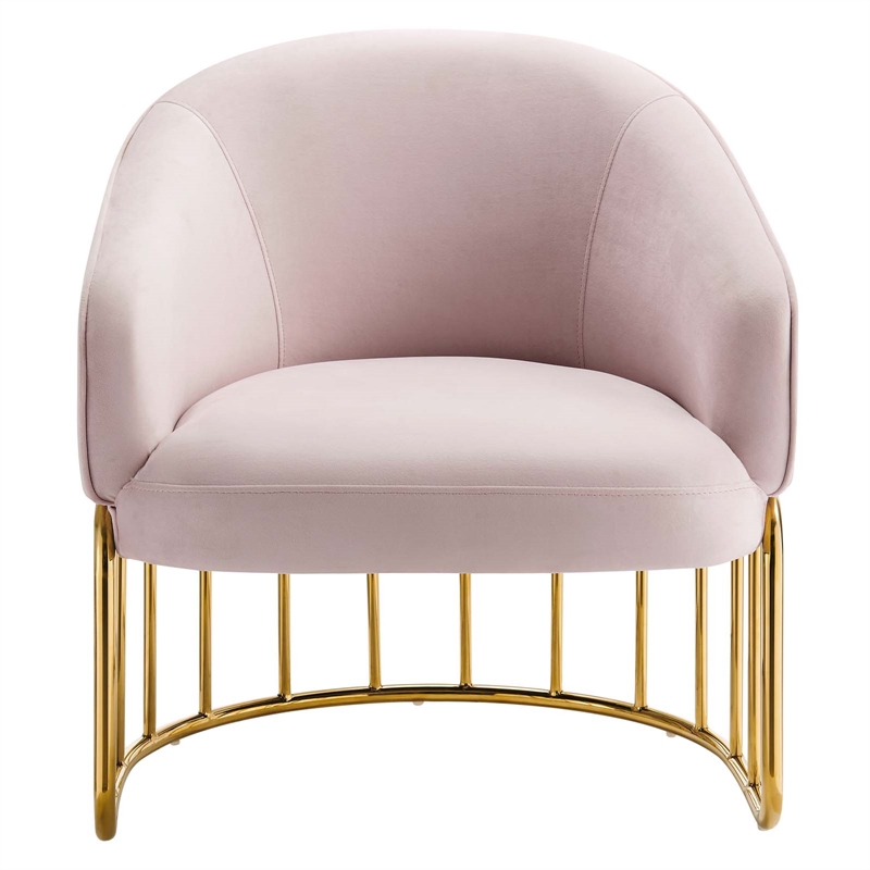 Maklaine Contemporary Performance Velvet Armchair in Pink/Gold