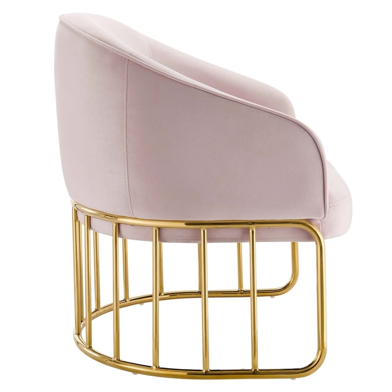Maklaine Contemporary Performance Velvet Armchair in Pink/Gold