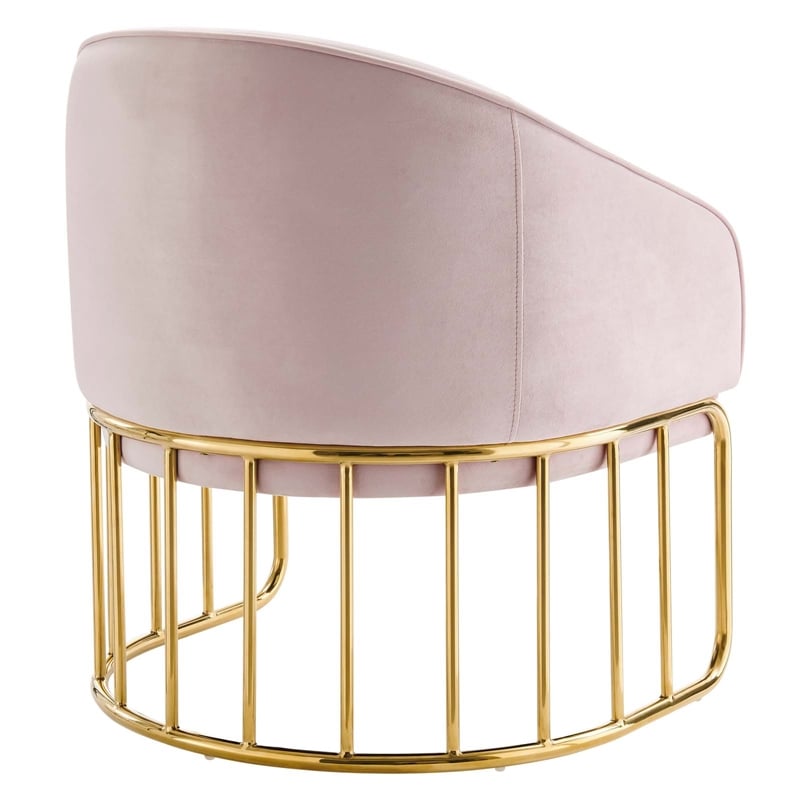 Maklaine Contemporary Performance Velvet Armchair in Pink/Gold