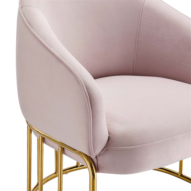 Maklaine Contemporary Performance Velvet Armchair in Pink/Gold