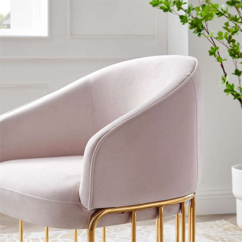 Maklaine Contemporary Performance Velvet Armchair in Pink/Gold