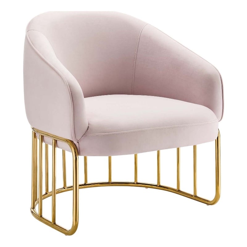 Maklaine Contemporary Performance Velvet Armchair in Pink/Gold