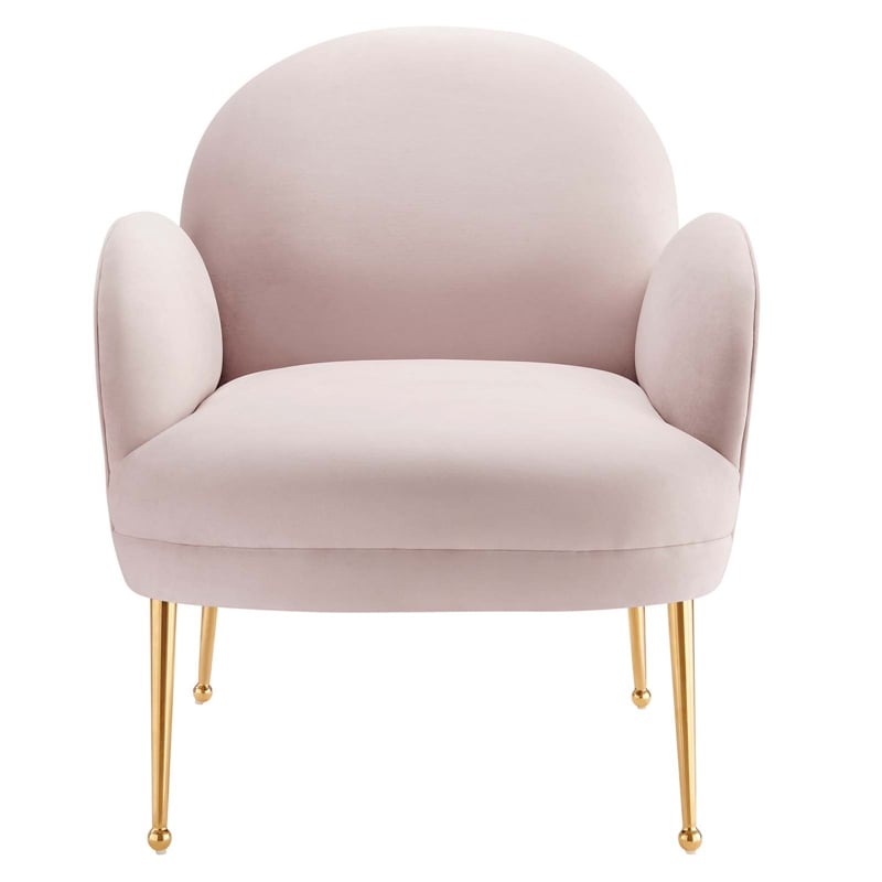 Maklaine Contemporary Performance Velvet Armchair in Pink/Gold