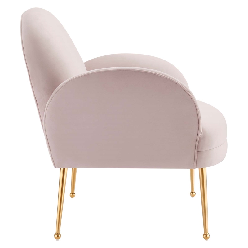 Maklaine Contemporary Performance Velvet Armchair in Pink/Gold